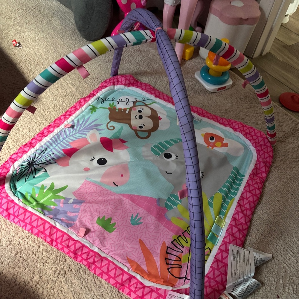 Bright Starts Unicorn Crew Baby Activity Gym & Machine-Washable Play Mat, Pink